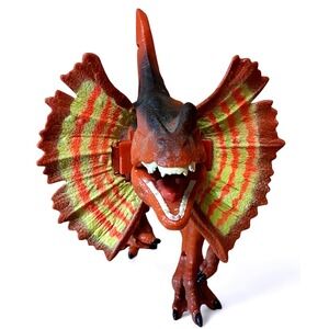 Dilophosaurus Dinosaur Toy Action Figure With Frill Orange Black Green